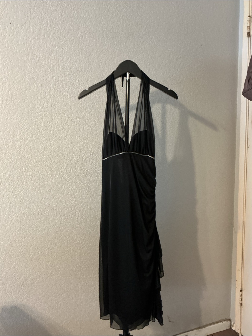 Vintage Black Halter Cocktail Dress with Sheer Overlay